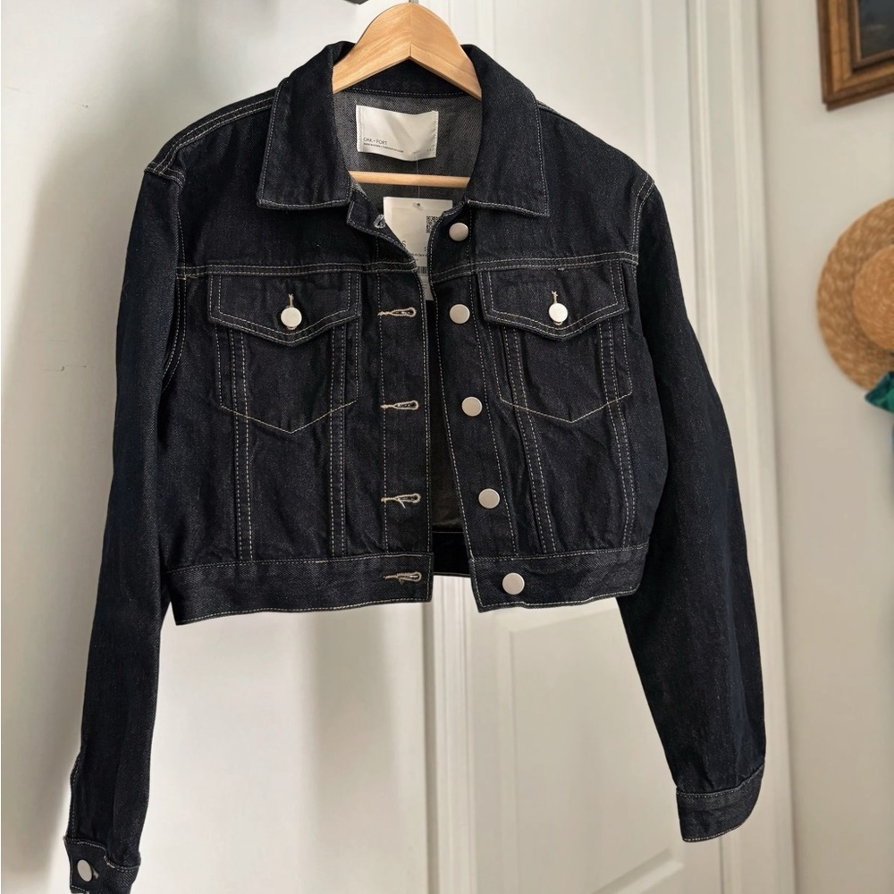 OAK + FORT Dark Denim Cropped Jacket